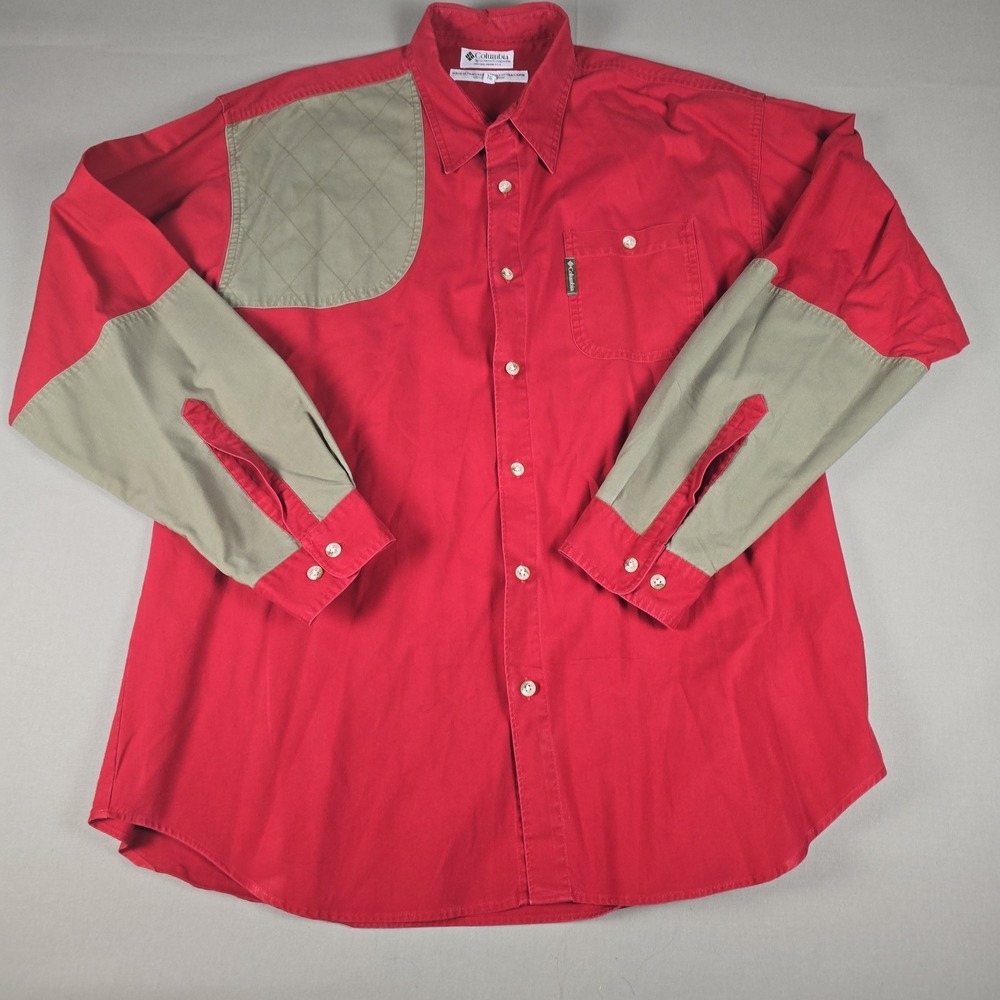 Vintage Columbia Mens Maroon Shooting Shirt XLarge 100% cotton Sportswear Denim